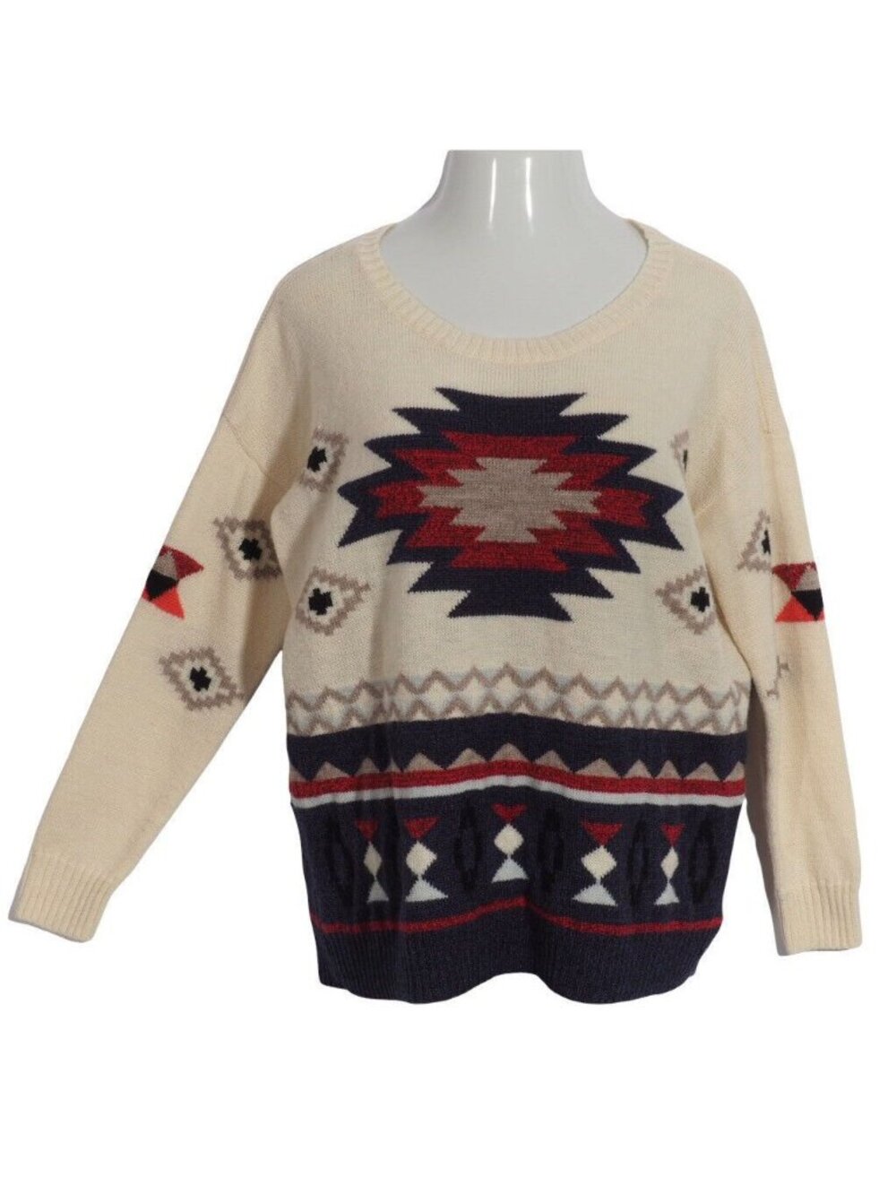American Eagle Sweater Women XL Aztec Scoop Neck Pullover Long Sleeve